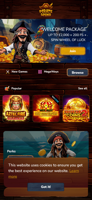 PirateSpins Casino Mobile screenshot